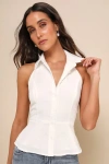 Lulus Sophisticated Summer Ivory Button-up Collared Vest Halter Top In Ivory