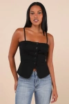 Lulus Sophisticated Ways Black Button-front Cami Vest Top In Black