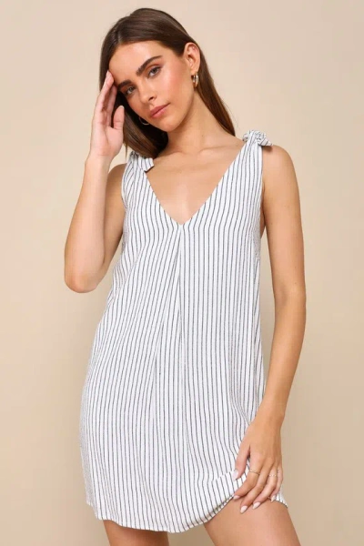 Lulus Spanish Summers Ivory Striped Linen Tie-strap Shift Mini Dress