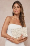 LULUS SPARKING PERFECTION IVORY FLORAL SEQUIN PEARL CLUTCH