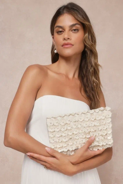 Lulus Sparking Perfection Ivory Floral Sequin Pearl Clutch