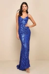 Lulus Sparkle 'til Dawn Royal Blue Sequin Lace-up Mermaid Maxi Dress In Royal Blue