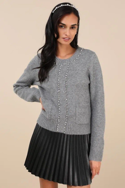 Lulus Sparkling Appeal Heather Grey Rhinestone Sweater