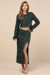 Lulus Sparkling Behavior Emerald Green Sequin High-rise Midi Skirt In Emerald Green