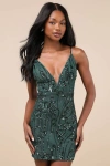 Lulus Sparkling Excellence Emerald Sequin Backless Bodycon Mini Dress In Green