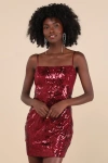 Shop Lulus Sparkling Magic Wine Red Sequin Lace-up Mini Dress