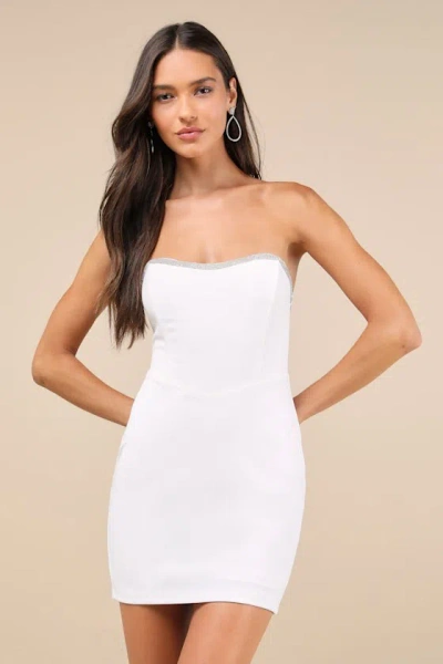 Lulus Sparkly Finesse White Rhinestone Strapless Bustier Mini Dress