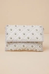 Lulus Sparkly Passion Silver Rhinestone Pearl Clutch In Silver