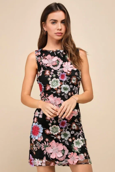 Lulus Special Something Black 3d Floral Embroidered Mini Dress