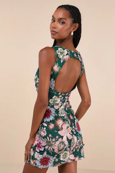 Lulus Special Something Green 3d Floral Embroidered Mini Dress