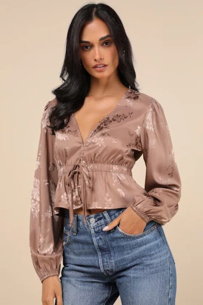 Lulus Special Sweetness Blush Jacquard Tie-front Top In Pink