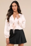 Lulus Special Sweetness Light Brown Jacquard Tie-front Top In Light Brown