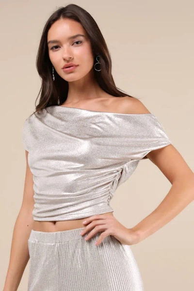Lulus Spectacular Shimmer Champagne Lurex Ruched Top