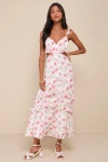 Lulus Spectacularly Gorgeous White Floral Cutout Ruffled Maxi Dress In White
