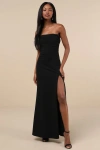 Lulus Spellbinding Allure Black Bustier Strapless Mermaid Maxi Dress In Black