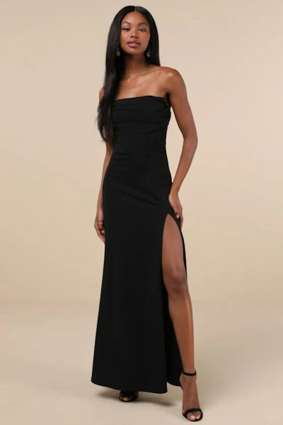 Lulus Spellbinding Allure Black Bustier Strapless Mermaid Maxi Dress