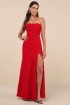 Lulus Spellbinding Allure Red Bustier Strapless Mermaid Maxi Dress In Red