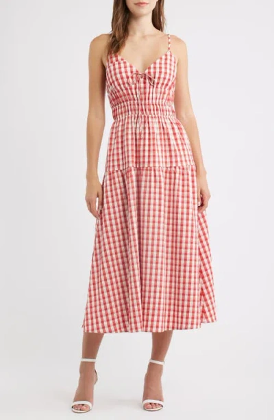 Lulus Spencer Smock Gingham Midi Dress In Multi