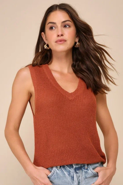 Lulus Splendid Attitude Rust Brown Sleeveless Sweater Top