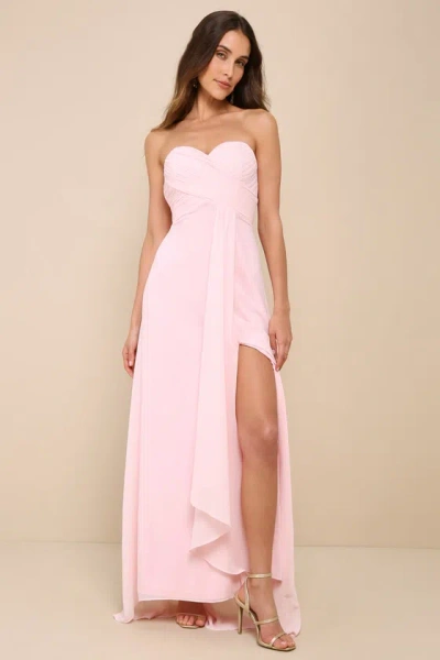 Lulus Splendid Aura Light Pink Chiffon Pleated Strapless Maxi Dress