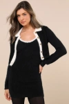 Lulus Splendid Duo Black Eyelash Knit Two-piece Dress & Cardigan Set In Black