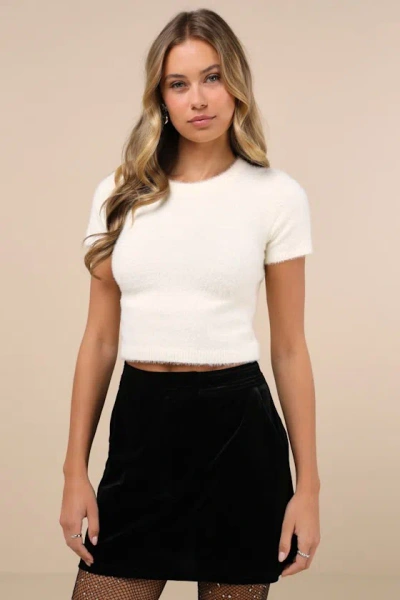 Lulus Splendid Mood Black Velvet High Rise Mini Skirt