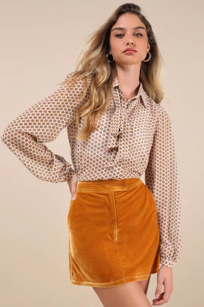 Lulus Splendid Mood Golden Yellow Velvet High Rise Mini Skirt