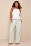 LULUS SPORTY CHARISMA LIGHT SAGE GREEN DRAWSTRING TOGGLE PANTS