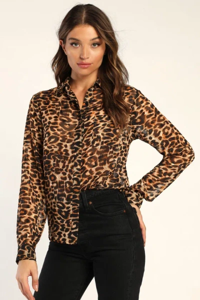 Lulus Spot My Vibe Brown Leopard Print Burnout Button-up Shirt