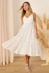 Lulus Springtime Soiree White Sequin 3d Floral Applique Midi Dress In White