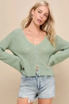 Lulus Springtime Sweetie Sage Green Loose Knit Cardigan Sweater In Sage Green