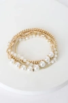 Lulus Stacked Up Style Gold Pearl Bracelet Set In Gold
