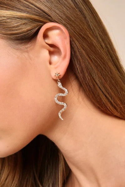 Lulus Starry Serpent Gold Rhinestone Snake Earrings