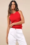 Lulus Staycation Sweetie Red Knit High Neck Tank Top