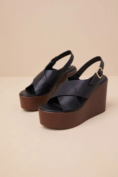 Lulus Steena Black Platform Wedge Sandals