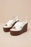 Lulus Steena Bone Platform Wedge Sandals In White