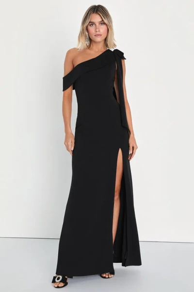 Lulus Stepped Out Stunning Black One-shoulder Mermaid Maxi Dress