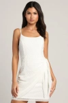 Lulus Stole Your Love White Swiss Dot Faux-wrap Mini Dress In White