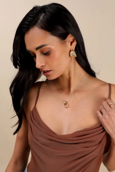Lulus Straightforward Shine Gold Ring Charm Necklace