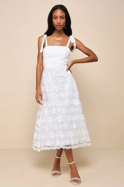 Lulus Striking Perfection White Embroidered Tie-strap Midi Dress