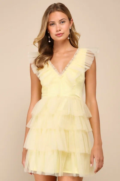 Lulus Striking Sensation Yellow Tulle Tiered Ruffled Mini Dress