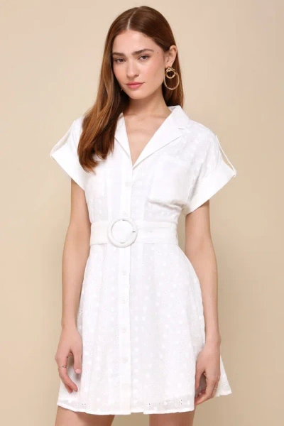 Lulus Strolling Paris White Eyelet Embroidered Button-up Mini Dress