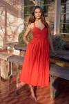 Lulus Strolling Sicily Red Pleated Backless Midi Dress With Pockets In Red