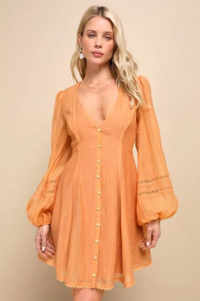 Lulus Strolling Sweetie Orange Crochet Button-front Mini Dress