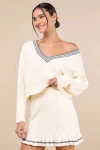 Lulus Studious Charm Ivory And Heather Grey Cable Knit Mini Skirt In Heather Grey
