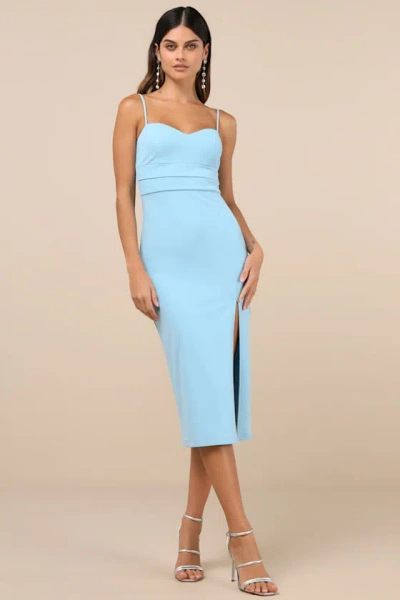 Lulus Stun And Done Light Blue Sleeveless Bodycon Midi Dress