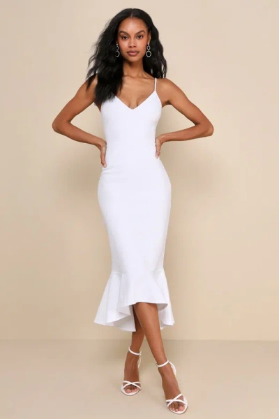 Lulus Stun Like Me White Bodycon Trumpet Hem Midi Dress