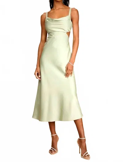 Lulus Stun To Remember Satin Cowl Neck Cutout Midi Dress In Sage Green