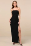 Lulus Stunning Concept Black Mesh Rhinestone Strapless Maxi Dress In Black