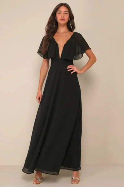 Lulus Stunning Demeanor Black Flutter Sleeve Backless Maxi Dress